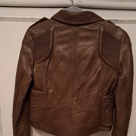 Burberry Brit Brown Leather Moto Jacket - Picture 5 of 12